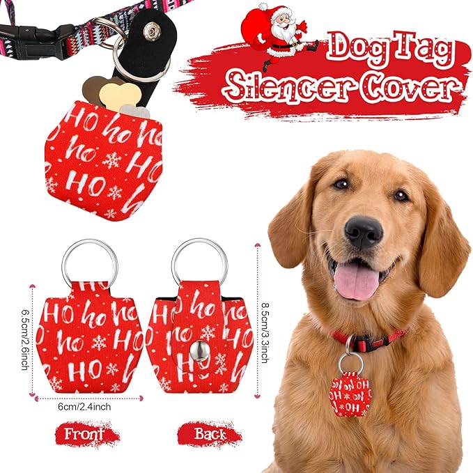 Reginary 6 Pieces Dog Tag Holder Portable Pet ID Tag Soundless Dog Tag Silencer Bag Dog Tag Cover with Rings Quiet Dog Tag Bag Protector for Dogs Cats Pets (Festival Style)