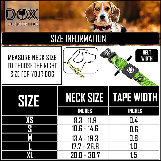 DDOXX Reflective Nylon Dog Collar - Strong and Adjustable Collars Dogs - M (Green)