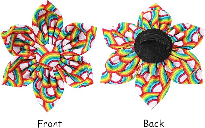 Lionet Paws Rainbow Female Dog Collar with Flower, Soft and Comfortable Adjustable LGBT Pride Collar for Dogs, Small, Neck 10-16 inches