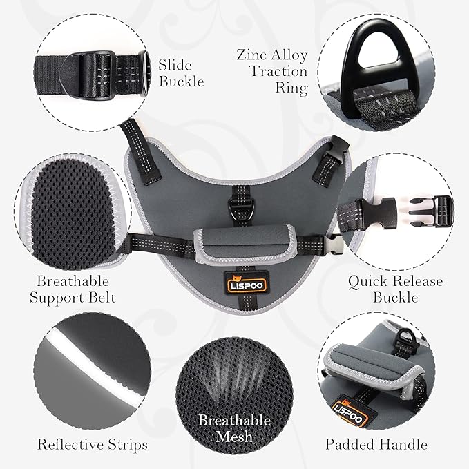 Reflective No Pull Dog Harness for Medium Dogs, Easy Control Dog Vest Harness, Breathable Mesh Harness, Comfortable and Adjustable, Metal Ring and Control Handle, Gray M