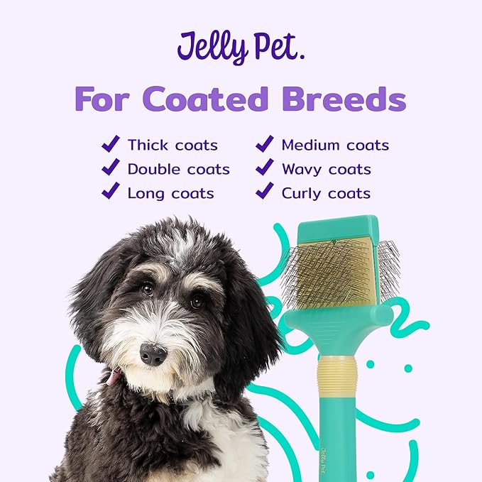Jelly Pet Double Sided Dog Slicker Brush, Longer Pins, Flexible Head, Fine/Coarse Sides, Removes Unwanted Tangles, Large, Teal