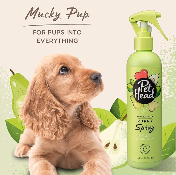 Pet Head Mucky Pup Puppy Deodoriser Spray | Pear Scent | Shampoo Conditioner Spray for Puppies from 8 Weeks | Vegan | pH-Neutral | Gentle Formula for Puppies | Made in USA | 10.1 fl. oz.
