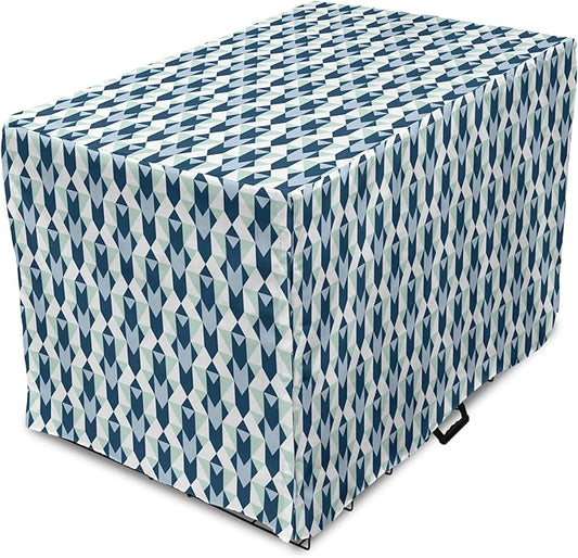 Lunarable Chevron Dog Crate Cover, Stripes Zigzags and Other Geometrical Shapes Pastel Colored Pattern, Easy to Use Pet Kennel Cover for Small Dogs Puppies Kittens, 22 Inch, Mint Navy Blue Pale Blue