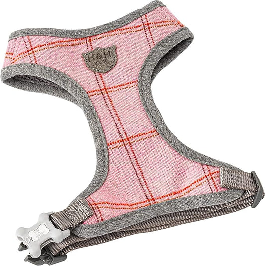HUGO & HUDSON Dog Harness, No-Pull Anti Choke Tweed Harness Vest, Pink Checkered, XS