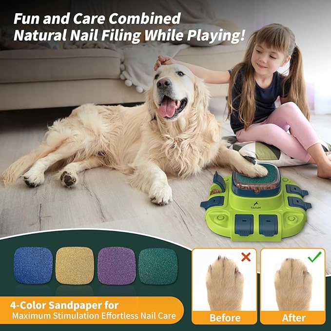Dog Scratch Board, 3-in-1 Puzzle Toy & Dog Nail File, Enrichment Toys with Treat Dispenser, Scratch Pad for Nails with 8 Sandpapers & Anti-Slip Mat for All Floors, Blue