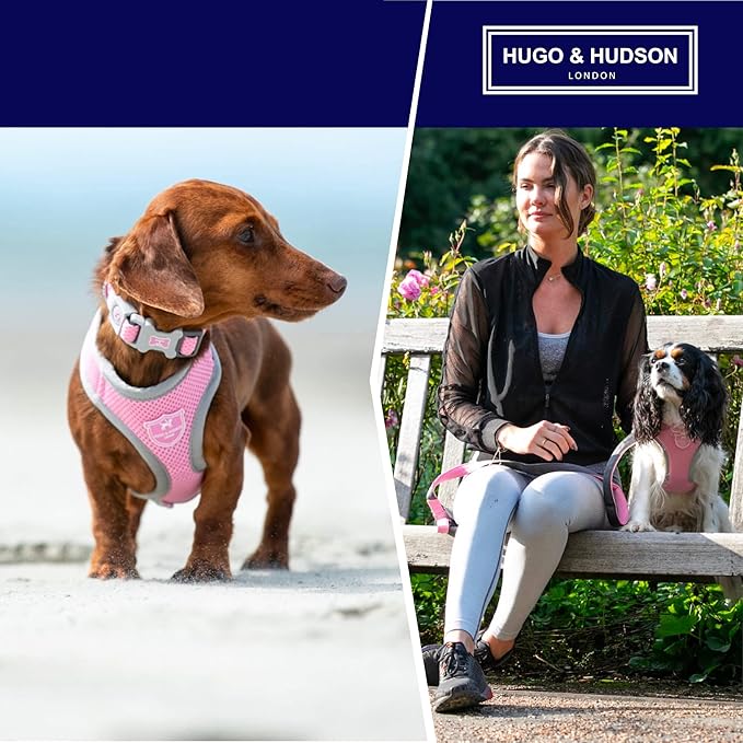 HUGO & HUDSON Dog Harness No-Pull Pet Harness Adjustable Quick Dry Mesh Padded Vest, Pink, L