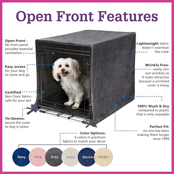 Pet Dreams Dog Crate Cover - Breathable Fabric Kennel Topper for Single-Door Crates, Fits iCrate Dog Cages 18, 24, 30, 36, 42, 48 Inches (Grey, Small, 24")