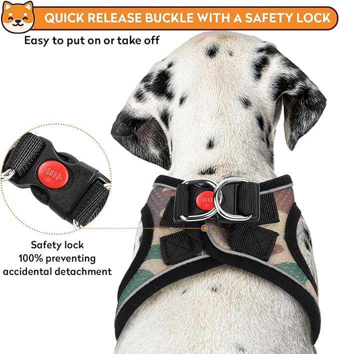 Dog Harness with Leash Set, No-Pull Step-in Reflective Pet Harness with 1 Leash Clips, Adjustable Soft Padded Easy Walk Dog Vest for Small Medium Large Dogs, Cats(Camouflage, Large)
