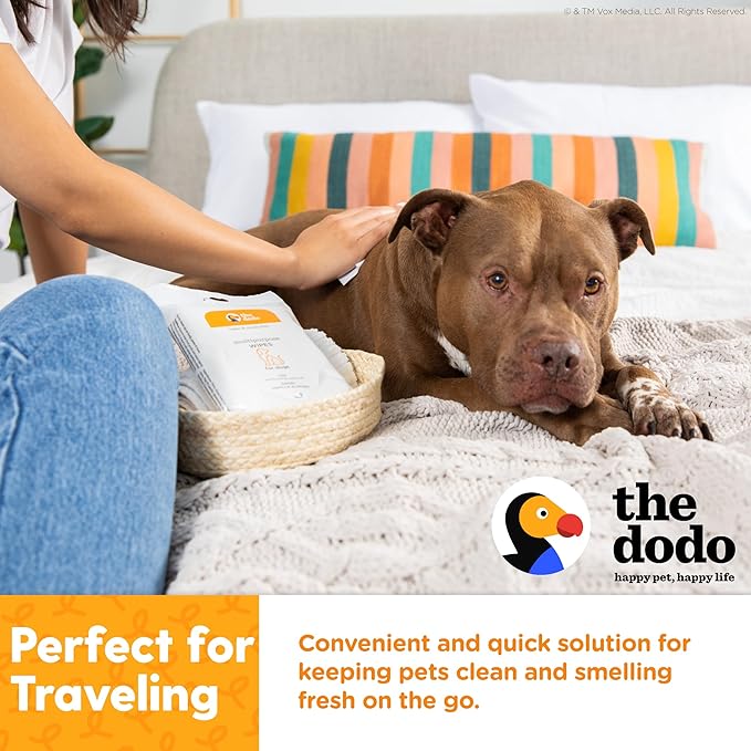 The Dodo Multipurpose Wipes for Dogs, Sweet Vanilla Almond with Hemp Seed and Castor Oil; Easy Wipes for Dogs, Waterless Grooming Supplies