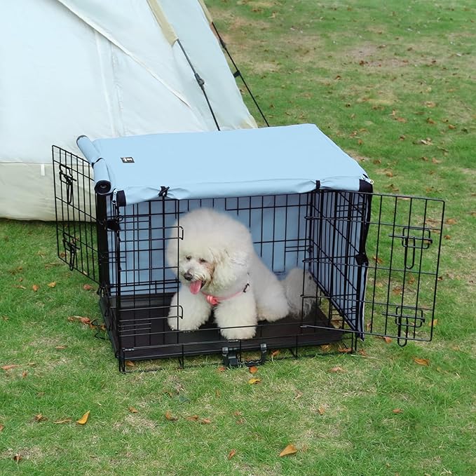 X-ZONE PET Double Door Dog Crate Cover - Polyester Pet Kennel Cover Fits 42 inches Wire Dog Cage Blue