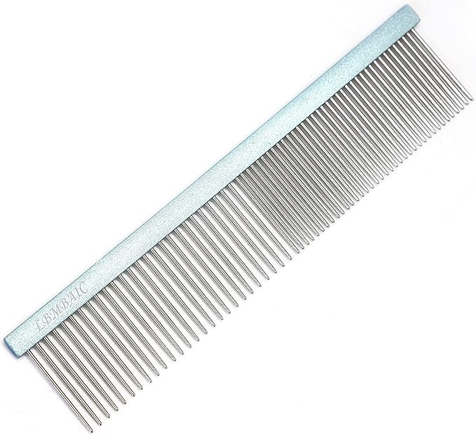 Metal Dog Grooming Comb for Shedding Tangles,Knots,Mats.Dog Combs With Long Wide Tooth for Long Thick Curly Hair Metal Pet Comb for Poodles and Goldendoodles Dematting.7.5INCHES.(Blue)