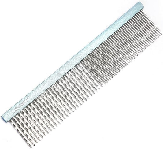 Metal Dog Grooming Comb for Shedding Tangles,Knots,Mats.Dog Combs With Long Wide Tooth for Long Thick Curly Hair Metal Pet Comb for Poodles and Goldendoodles Dematting.7.5INCHES.(Blue)
