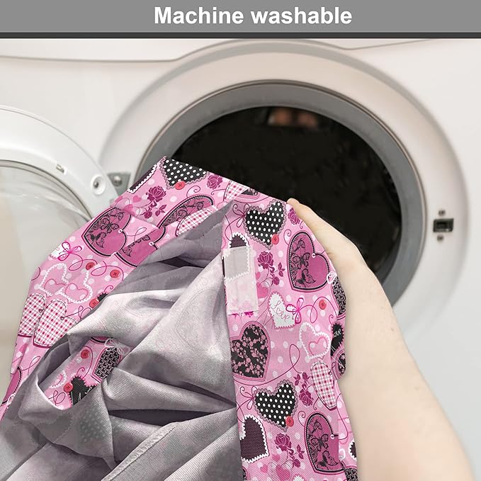 Lunarable Hearts Dog Crate Cover, Sewing Themed Love with Polka Dots Valentine's Day Inspired Image, Easy to Use Pet Kennel Cover for Cats & Medium Dogs, 30 Inch, Pink Black White