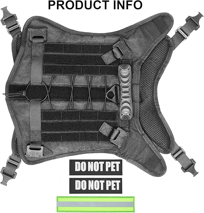 Tactical Dog Harness With all 4 Metal Buckle, Working Dog Vest With Reflective Patch and Reflective Do Not Pet Patch, Dog Vest Harnesses with Handle, Black for Small,Medium, Large Dog, XL Size