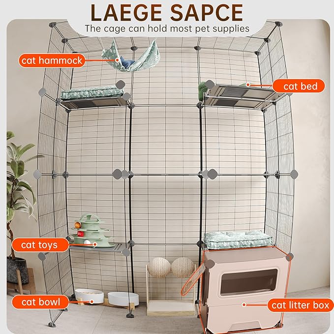 Oneluck Cat Cage with Litter Box, Large 4-Tier DIY Enclosures Detachable Metal Wire Kennel Indoor Crate Exercise Place Ideal for 1-3 Cats