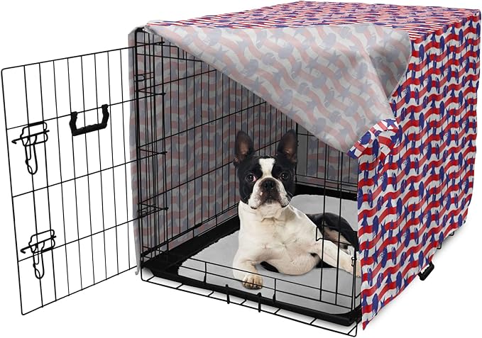 Lunarable Football Dog Crate Cover, Wavy Stripes and National Sport in American USA Inspired Colors, Easy to Use Pet Kennel Cover for Small Dogs Puppies Kittens, 22 Inch, Coral Violet Blue White