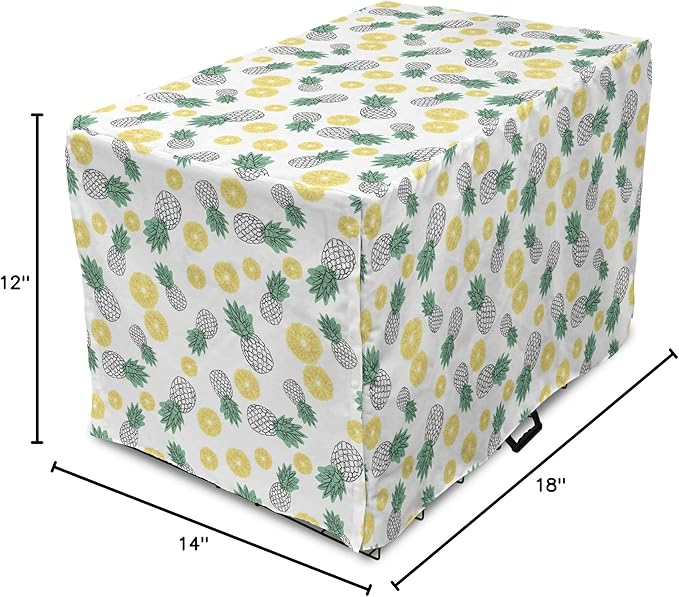 Lunarable Pineapple Dog Crate Cover, Doodle Style Whole and Sliced Pieces, Easy to Use Pet Kennel Cover for Small Dogs Puppies Kittens, 18 Inch, White Yellow Jade Green