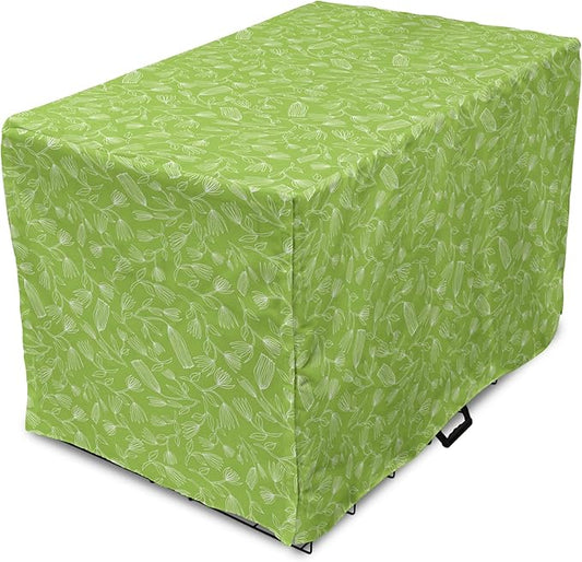 Ambesonne Floral Dog Crate Cover, Vintage Inspired Simplistic Outline Flowers Nature Botany Art Repetition, Easy to Use Pet Kennel Cover for Cats & Medium Dogs, 24 Inch, Lime Green and White