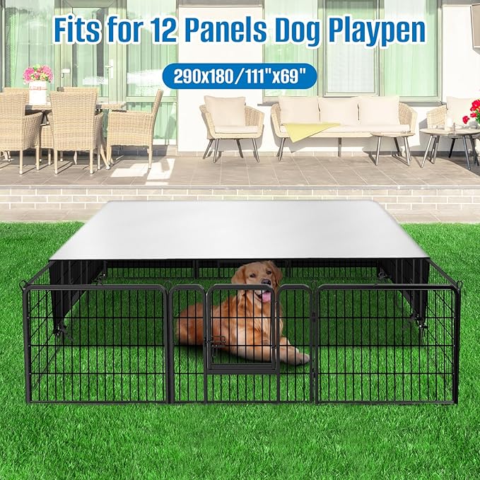 SIRUITON Dog Playpen Cover,Heavy Duty 600D Oxford Fabric with Sun/Rain Dog Play Pen Cover Top Sun Shade Specialized Fits for 24/32/40/45/50" Panels Dog Playpen.(Cover Only)