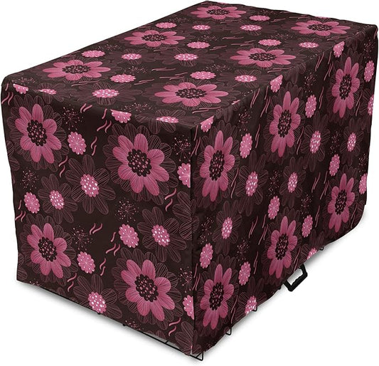 Lunarable Floral Dog Crate Cover, Botanical Theme Flowers Pattern Natural Art Abstract Blossoms, Easy to Use Pet Kennel Cover for Medium Large Dogs, 48 Inch, Charcoal Grey