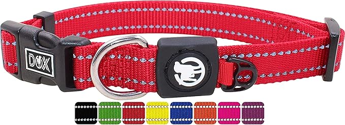 DDOXX Reflective Nylon Dog Collar - Strong and Adjustable Collars Dogs - L (Red)
