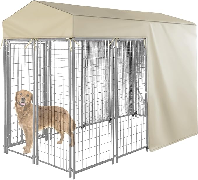 Outdoor Dog Kennel Cover Half Coverage for 8'Dx4'Wx6'H 600D Heavy Duty Waterproof Kennel Covers for Dog Cages(Cover Only) Khaki