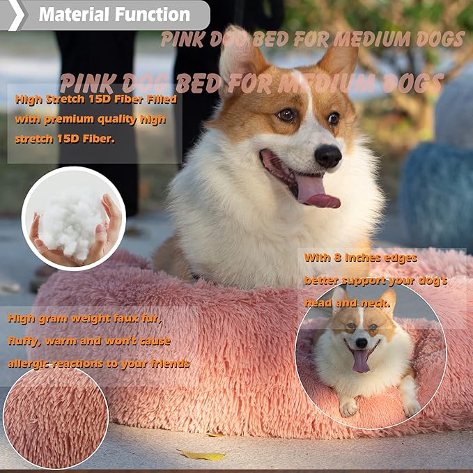 Dog Beds for Medium Dogs Washable 30 Inches Pink Dog Bean Bag Bed Girl Dog beds for Medium Dogs Fits up to 45 lbs Pets Beds for Medium Dog.