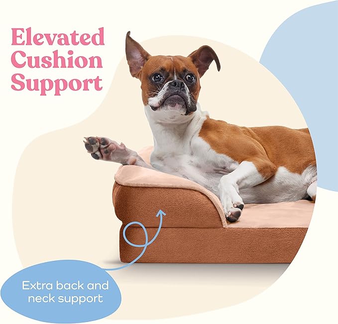 Orthopedic Sofa Dog Bed - Ultra Comfortable Dog Bed for Large Dogs - Breathable & Waterproof Pet Bed- Egg Foam Sofa Bed with Extra Head and Neck Support - (Medium, Brown)