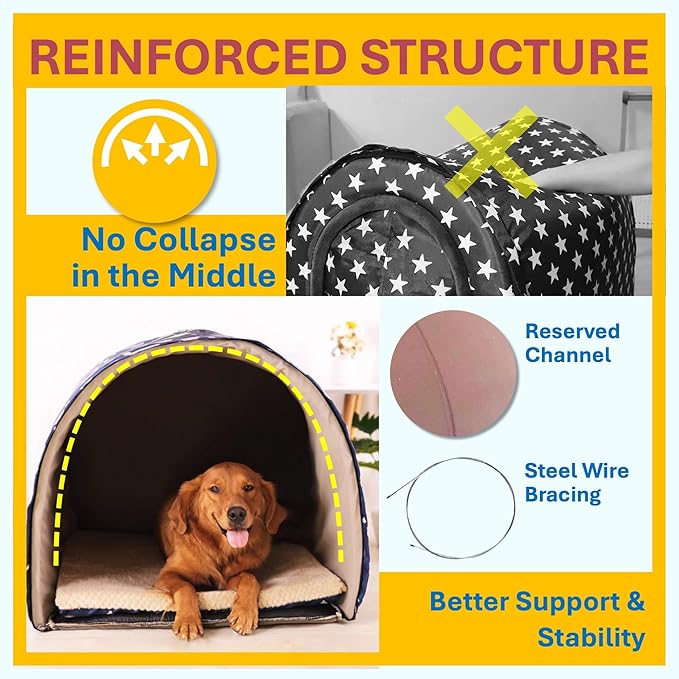 2 in 1 Extra Large Pet Winter House Convertible to Bed with Warm Cushion Mat, 2 Way Indoor Outdoor Warm Dog House Bed, Removable Washable Cover (XL Starry Sky)