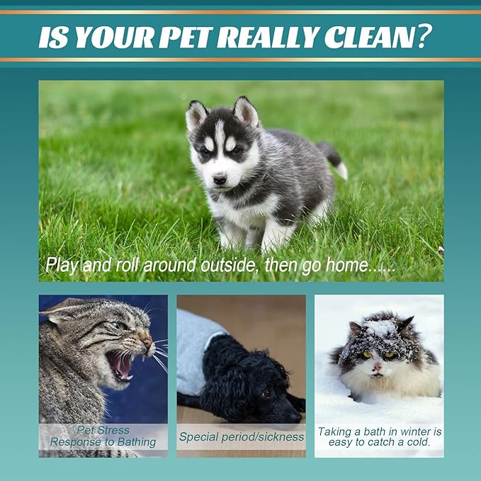 Pet Rinse Free Grooming Gloves, 10Pcs Pet Wipes for Dogs & Cats Wash Free Gloves, Cleansing Grooming with Plant Extract No Rinse Thick Extra Puppy Wipes