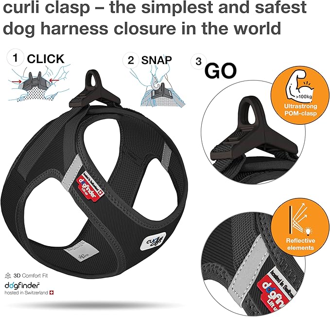 Vest Harness curli Clasp Cord Black 3XS