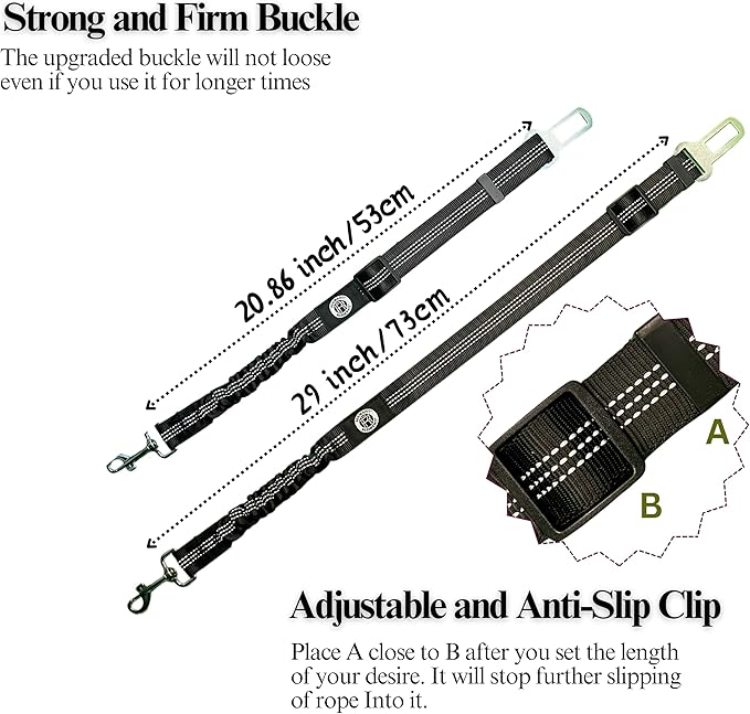 Reflective 2 in 1 Dog Cat Seat Belt Stretchable, Expandable Harness Leash and Headrest Collar Accessary for Vehicle, Pet Safety, Nylon, Heavy Duty and Elastic (Black)