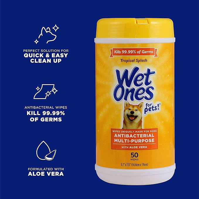 Wet Ones for Pets Multi-Purpose Dog Wipes with Aloe Vera, 50 Count - 3 Pack | Dog Wipes for All Dogs in Tropical Splash, Wipes for Paws & All Purpose