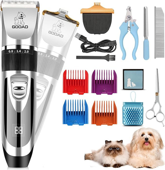 Dog Clippers Grooming Kit and Paw Trimmer,Low Noise, Electric Quiet,Rechargeable, Cordless, Pet Hair Clippers for Thick Coats, Dog Trimmer Grooming Tool, Shaver for Small and Large Dogs Cats