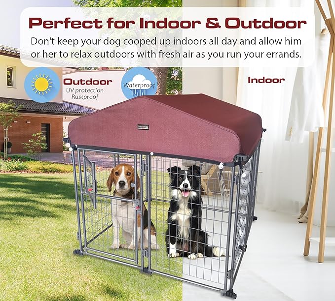 Neocraft My Pet Companion Dog Kennel with Roof Cover (4.5’) - Weather Resistant / Covered / Heavy Duty / Outdoor / Winter Welded Wire Pet Kennel for Medium Sized Dogs - Easy to Assemble