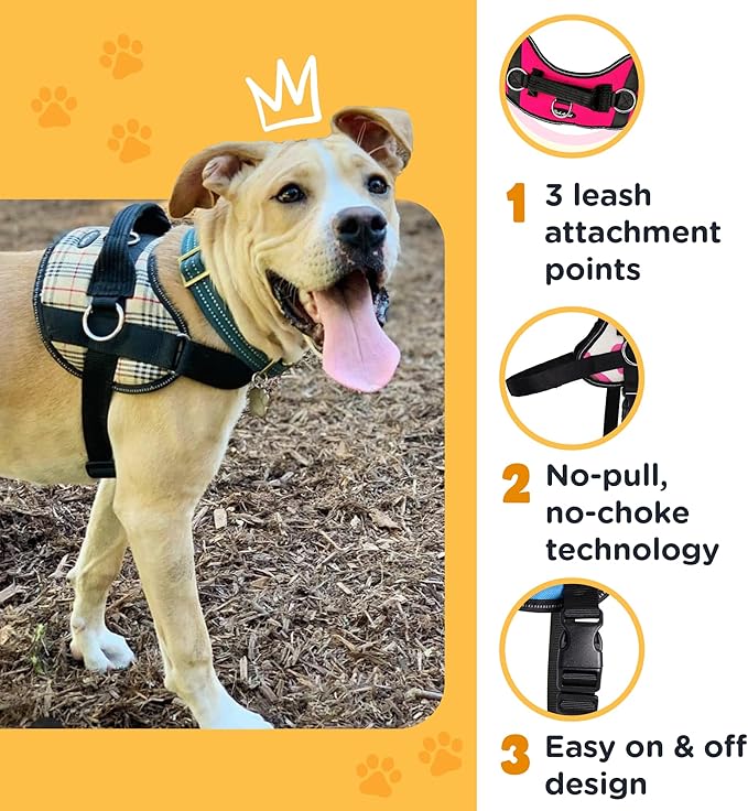 Bark Appeal Blue Hibiscus No-Pull Dog Harness for Small to Medium Sized Pets – Adjustable, Reflective Vest with 3 Leash Clips for Added Control, Easy Walks & Training – Medium