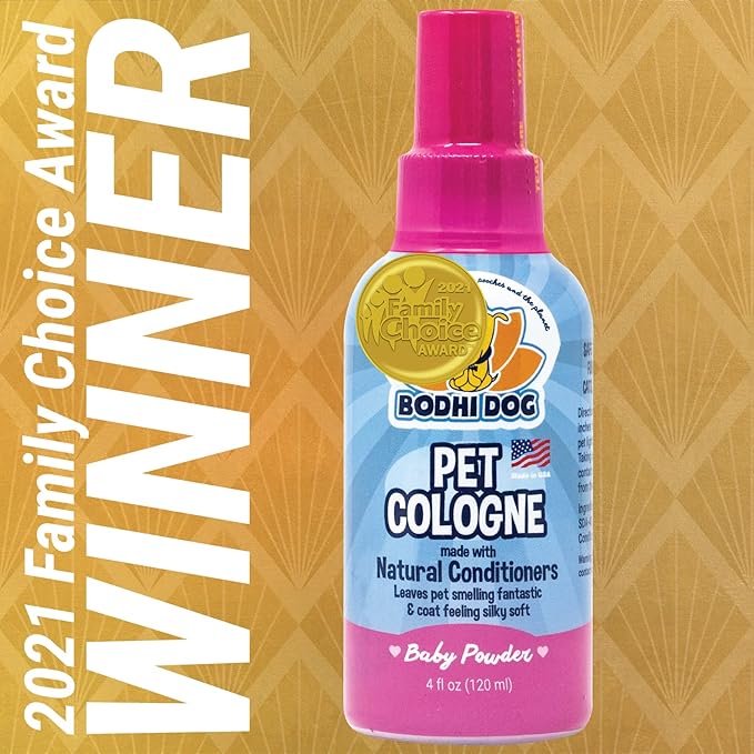 Bodhi Dog Natural Dog Cologne (Baby Powder) - Premium Scented Deodorizing Pet Perfume with Conditioner for Dogs & Cats - Keeps Pets Fresh & Clean - Gentle and Safe Formula, Made in USA (4 Fl Oz)