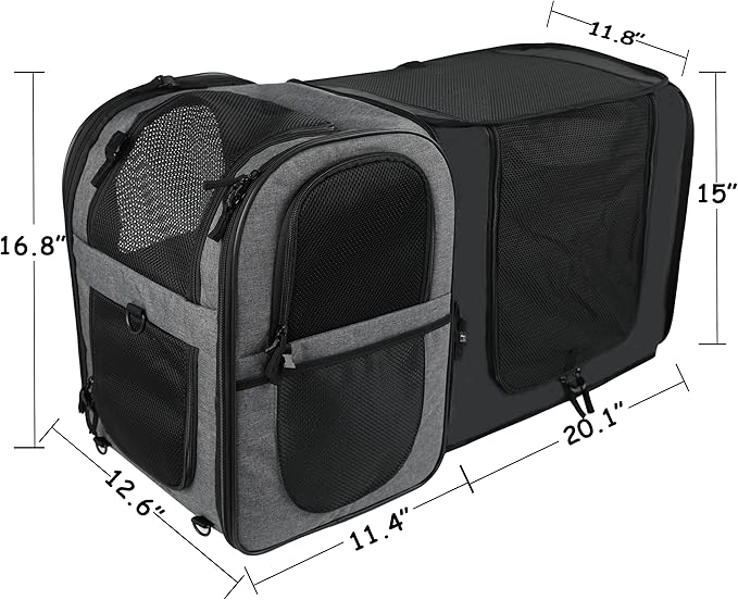 Apollo Walker Pet Carrier Backpack for Large/Small Cats and Dogs, Puppies, Safety Features and Cushion Back Support for Travel, Hiking, Outdoor Use (Gray-Expandable)
