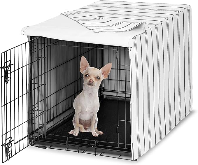 Sweet Jojo Designs White and Grey Stripe Dog Crate Cover – Kennel Covers for 24 Inch Pet Cage Small - Neutral Contemporary Modern Pinstriped Minimalist Gray