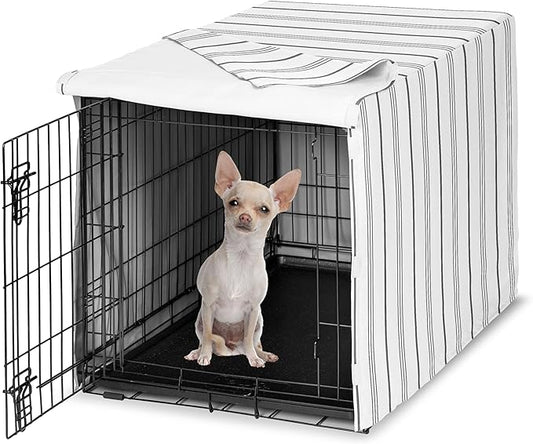 Sweet Jojo Designs White and Grey Stripe Dog Crate Cover – Kennel Covers for 24 Inch Pet Cage Small - Neutral Contemporary Modern Pinstriped Minimalist Gray