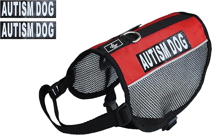 Autism Service Dog mesh Vest Harness Cool Comfort Nylon for Dogs Small Medium Large Purchase Comes with 2 Reflective Autism Removable Patches. Please Measure Your Dog Before Ordering