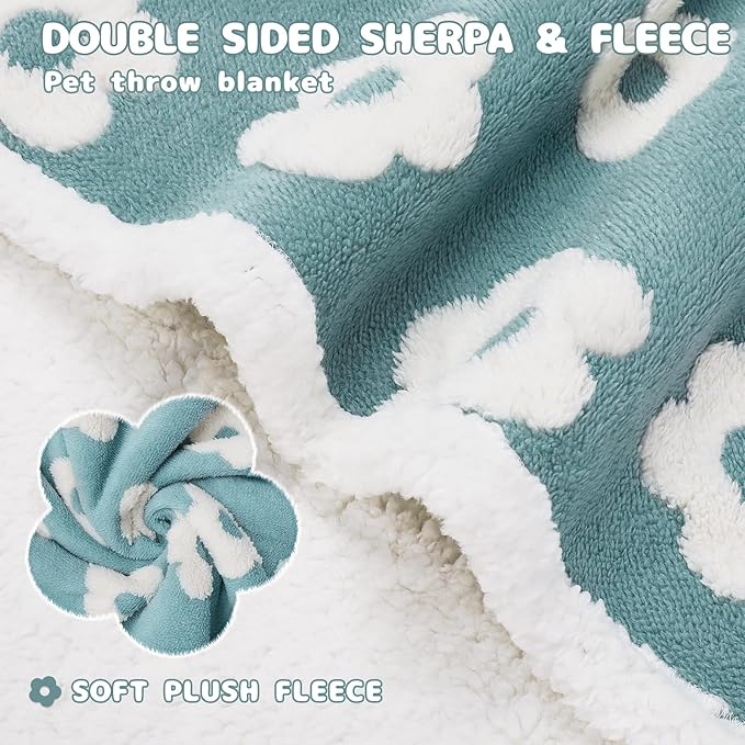 Luciphia Waterproof Dog Cat Blanket Fluffy Thick Fleece Pet Blanket,Washable Double Sided Sherpa Calming Blankets Flower Print Blankets for Medium Large Dogs Cats(Blue,67x57 inches)