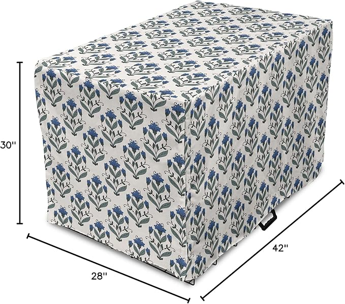Ambesonne Floral Dog Crate Cover, Rhythmic Leaves Flowers Blossoms Nostalgic Style, Easy to Use Pet Kennel Cover for Medium Large Dogs, 42 Inch, Champagne Multicolor