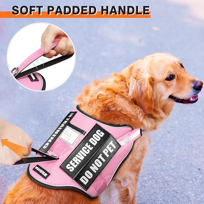Service Dog Harness and Leash Set, Training Dog Vest with 10 Dog Patches, Emotional Support Therapy Dog Vest Harness for Small Medium Large and Extra Large Dogs(Pink, M)