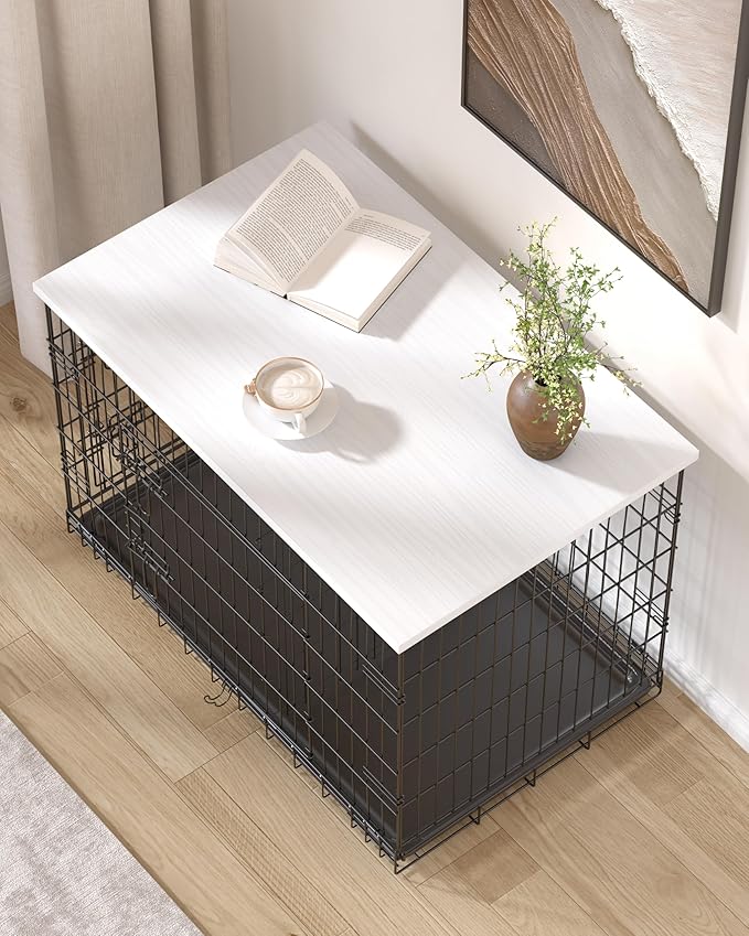 Piskyet Dog Crate Topper Wood Countertop for 48 42 36 30 24 inch Dog Cage, Dog Crate Cover,Dog Kennel Topper(Crate Not Include) (White, for 42 Inch Crate)