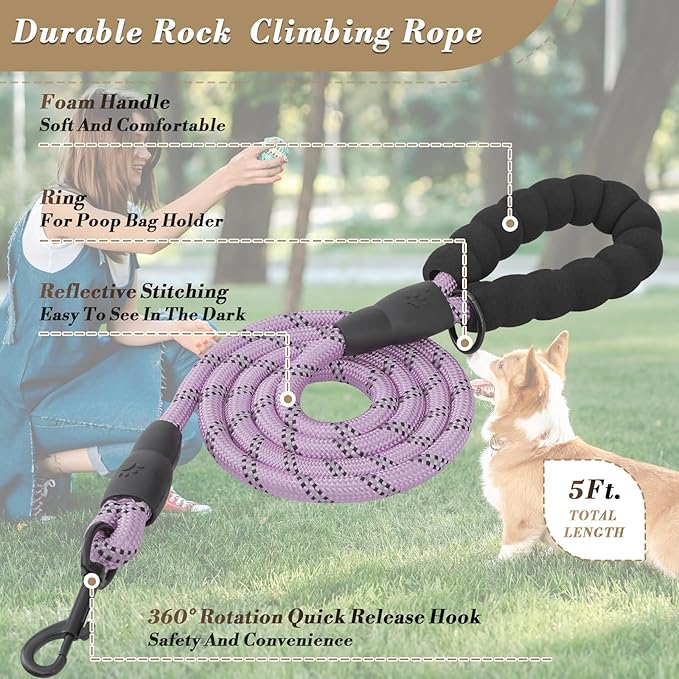 Athena Collection Step-in Dog Harness with 5 ft Leash, Large Dog Harness Leash Set Large No Pull Dog Vest Harness with Reflective Strips Adjustable Velcro, Easy Walk Dog Harness, Purple