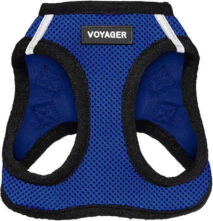 Voyager Step-in Air Dog Harness - All Weather Mesh, Reflective, No Pull Harness for Small, Medium Dogs, Cats - Secure with Hook & Loop Fastener, Buckle, Double D-Rings - Royal Blue/Black Trim, M