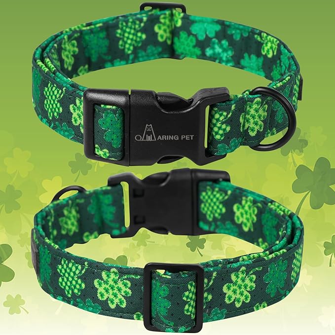 ARING PET St Patrick's Day Dog Collar-Cute Clovers Dog Collar, Adjustable Cotton Shamrock Pet Collar Trefoil Puppy Collars with Quick Release Buckle