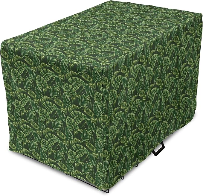 Lunarable Hunter Green Dog Crate Cover, Tropical Palm Leaves Exotic Plants Hawaiian Trees Jungle Natural Design, Easy to Use Pet Kennel Cover for Medium Large Dogs, 36 Inch, Fern Green