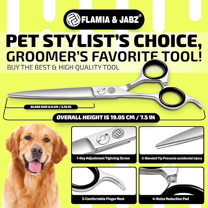 Professional Dog Grooming Scissors/Shears, Straight, for Dogs, Cats & Pets (Right Handed, Stainless Steel 7.5 Inch)